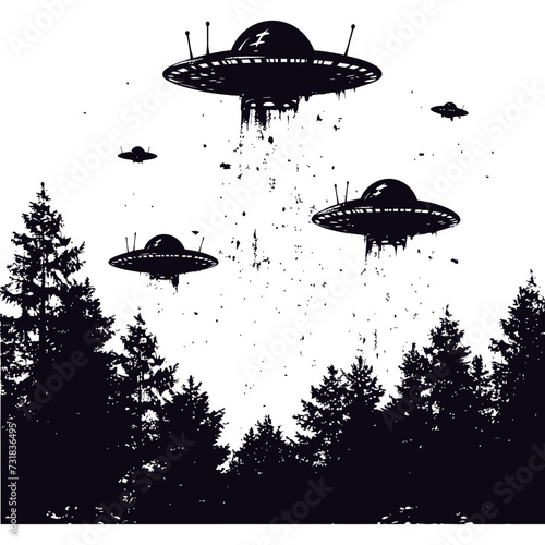 Silhouette space invaders by UFO black color only
