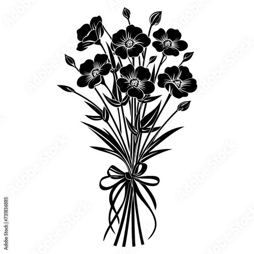Silhouette spring flower bouquet tied with ribbon black color only