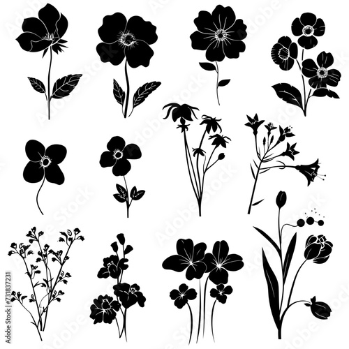 Silhouette spring flower collection black color only