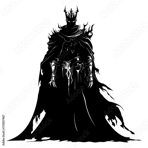 Silhouette undead king in mmorpg game black color only
