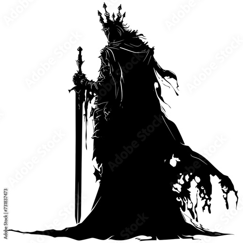 Silhouette undead king in mmorpg game black color only