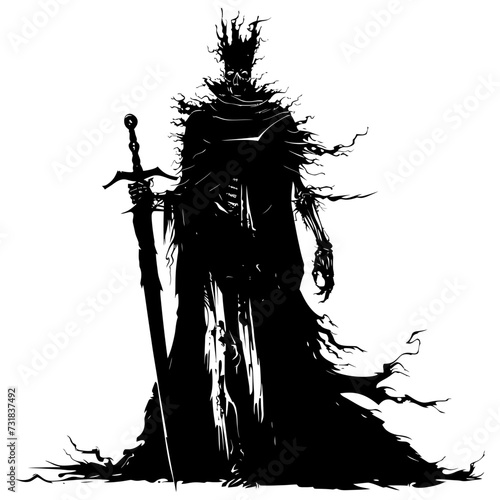 Silhouette undead king in mmorpg game black color only