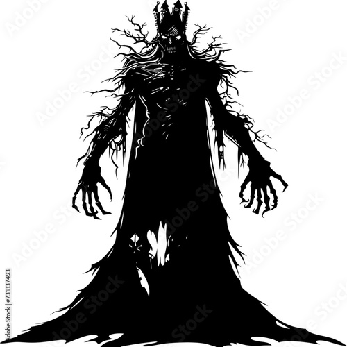 Silhouette undead king in mmorpg game black color only