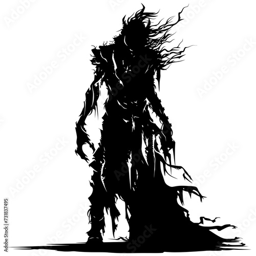 Silhouette undead king in mmorpg game black color only