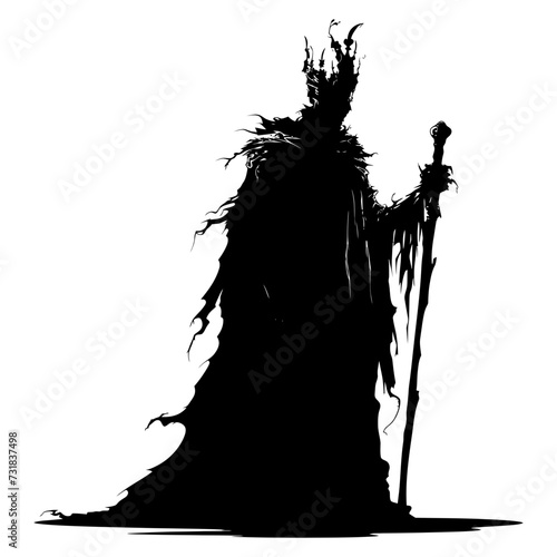 Silhouette undead king in mmorpg game black color only