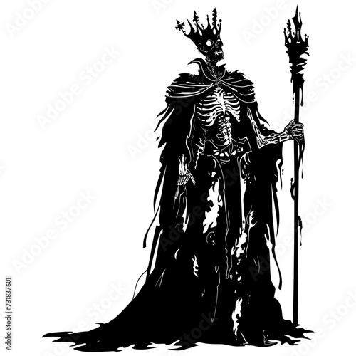 Silhouette undead king in mmorpg game black color only