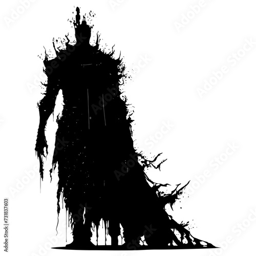 Silhouette undead king in mmorpg game black color only