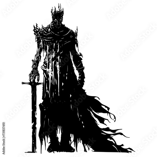 Silhouette undead king in mmorpg game black color only