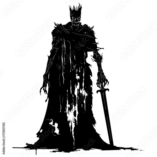 Silhouette undead king in mmorpg game black color only