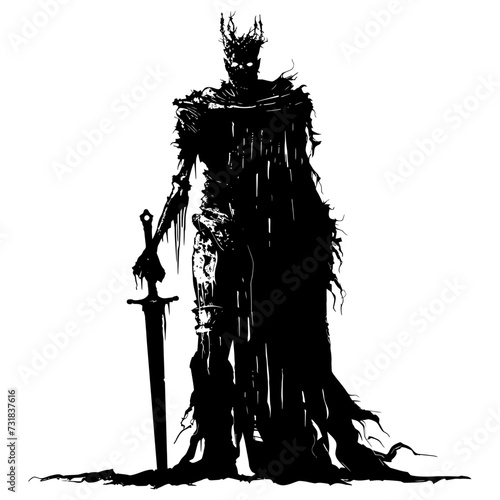 Silhouette undead king in mmorpg game black color only