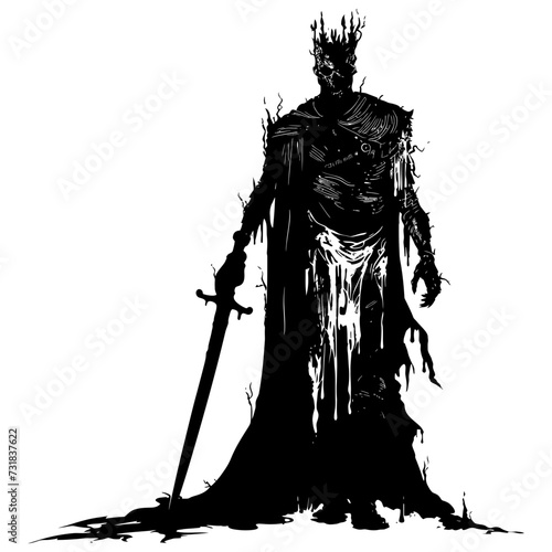 Silhouette undead king in mmorpg game black color only