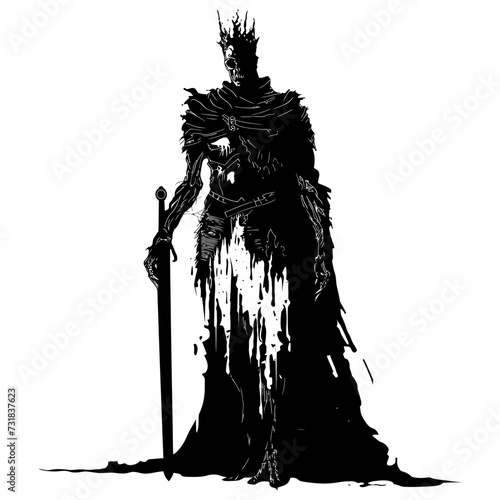 Silhouette undead king in mmorpg game black color only