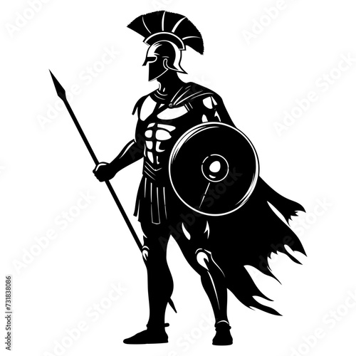 Silhouette Ancient Greek Warrior black color only