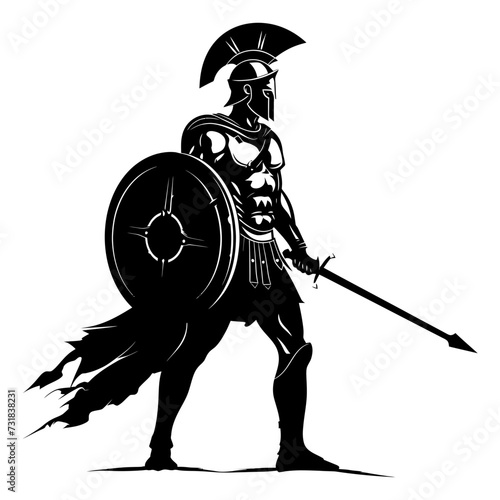 Silhouette Ancient Greek Warrior black color only