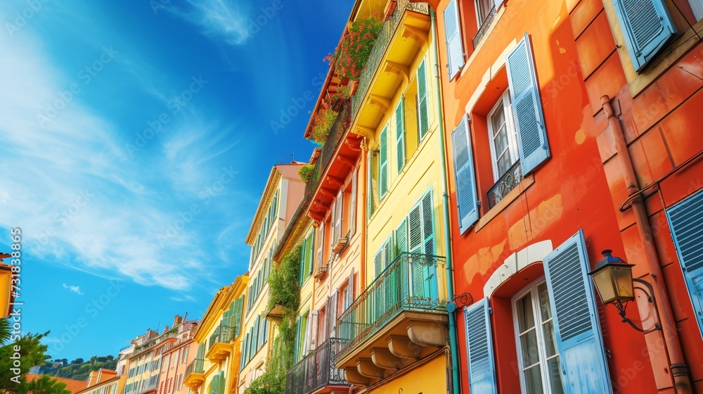 Naklejka premium Vibrant historic homes in Old Town of Nice on the French Riviera in Cote d'Azur.