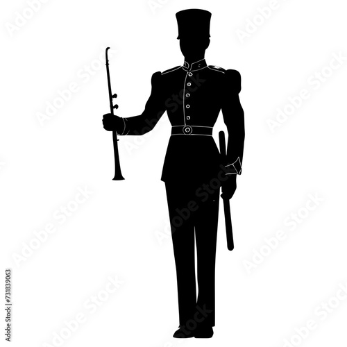 Silhouette drum major with mace in perform marching band leader