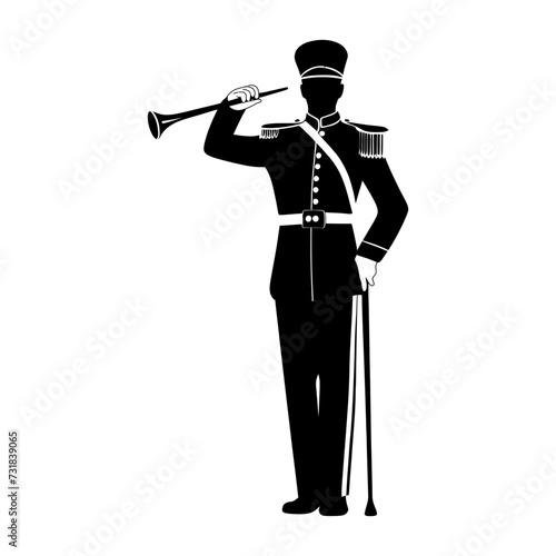 Silhouette drum major with mace in perform marching band leader