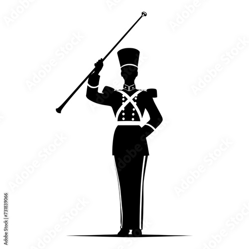 Silhouette drum major with mace in perform marching band leader
