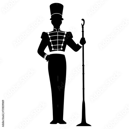 Silhouette drum major with mace in perform marching band leader