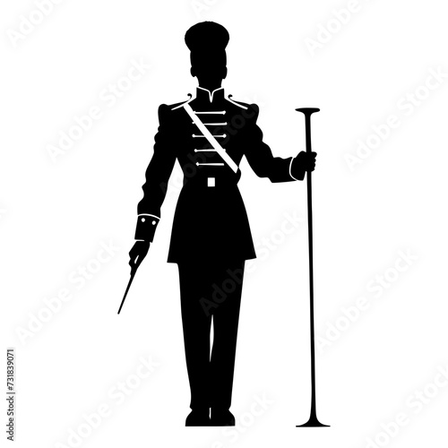 Silhouette drum major with mace in perform marching band leader