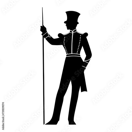 Silhouette drum major with mace in perform marching band leader