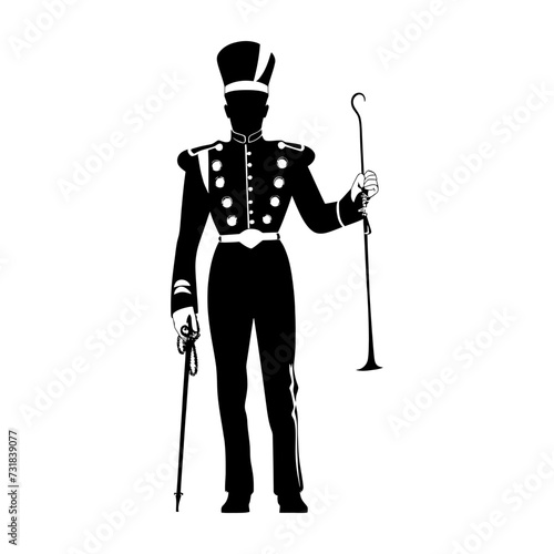 Silhouette drum major with mace in perform marching band leader