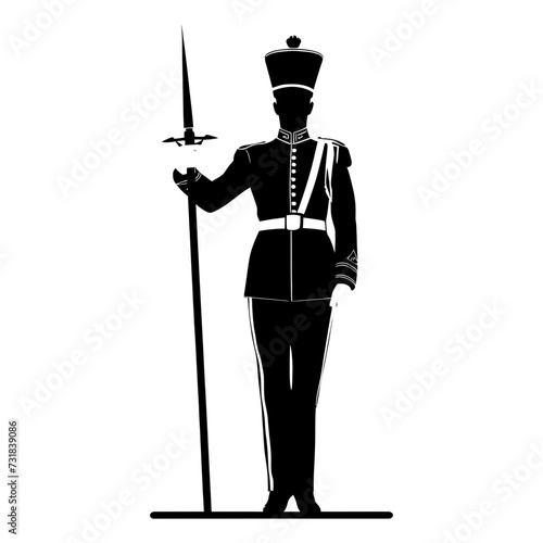 Silhouette drum major with mace in perform marching band leader