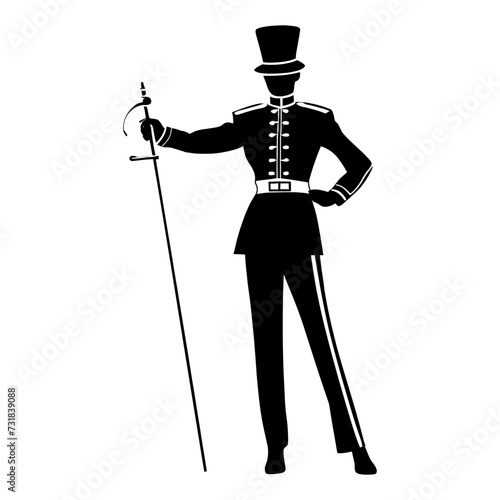 Silhouette drum major with mace in perform marching band leader