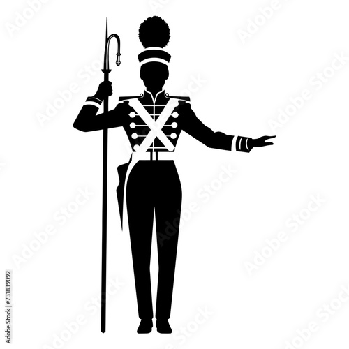 Silhouette drum major with mace in perform marching band leader