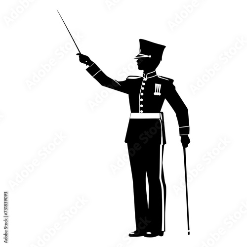 Silhouette drum major with mace in perform marching band leader