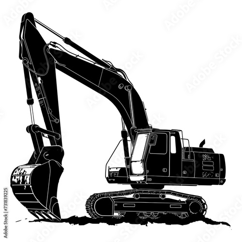 Silhouette Excavator heavy construction equipment black color only