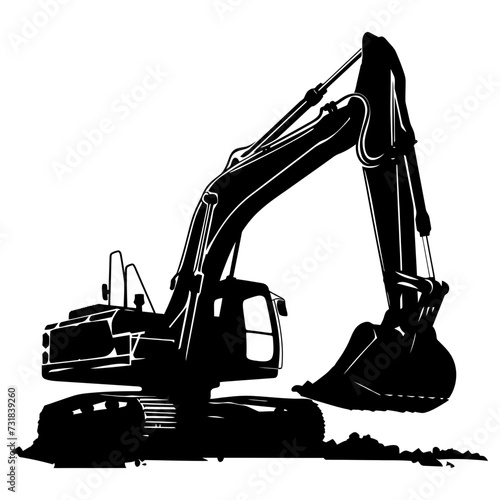 Silhouette Excavator heavy construction equipment black color only