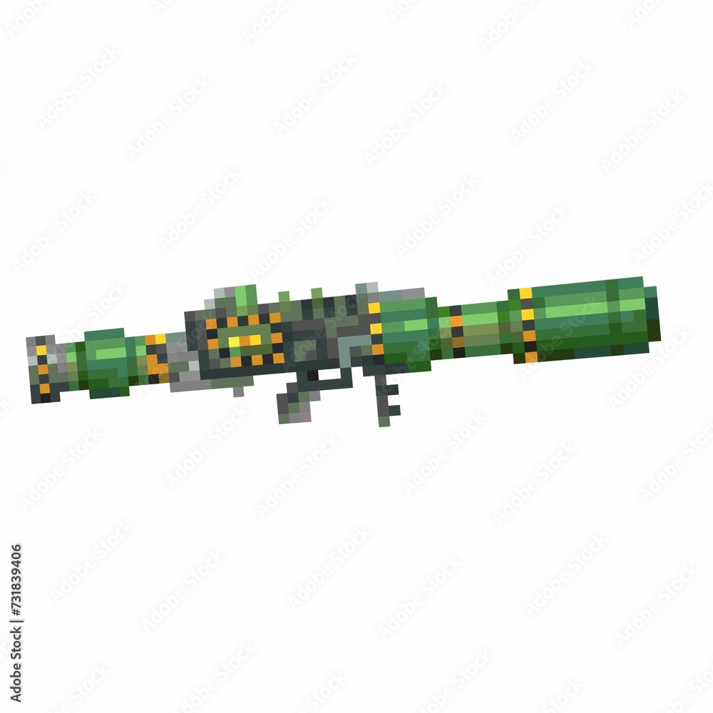Digital illustration of a weapon of the future in the style of a pixel art design, white background Digital illustration of a weapon of the future in the style of a pixel art design, white background