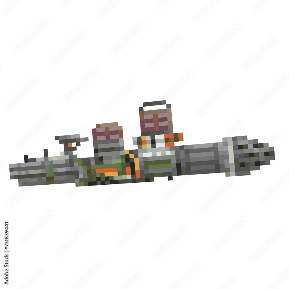 Digital illustration of a weapon of the future in the style of a pixel art design, white background Digital illustration of a weapon of the future in the style of a pixel art design, white background