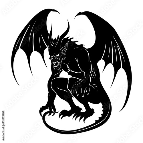 Silhouette Gargoyle Mythical Creature Monster in mmorpg game black color only