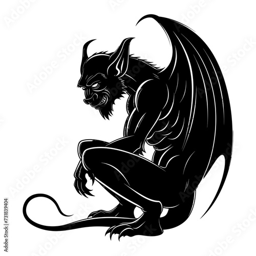 Silhouette Gargoyle Mythical Creature Monster in mmorpg game black color only