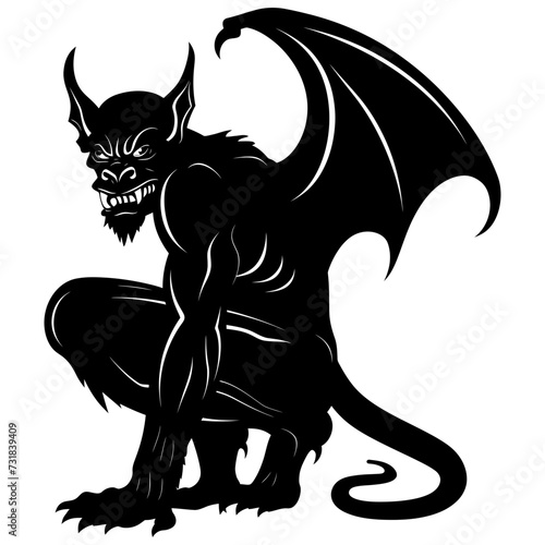 Silhouette Gargoyle Mythical Creature Monster in mmorpg game black color only