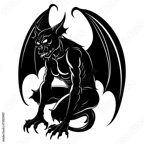 Silhouette Gargoyle Mythical Creature Monster in mmorpg game black color only