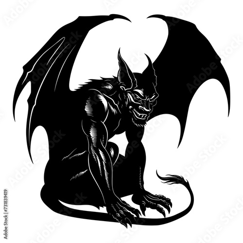 Silhouette Gargoyle Mythical Creature Monster in mmorpg game black color only