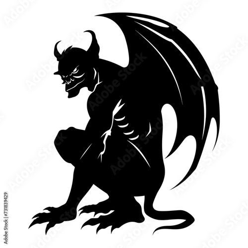 Silhouette Gargoyle Mythical Creature Monster in mmorpg game black color only