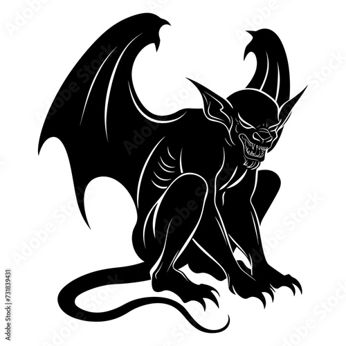 Silhouette Gargoyle Mythical Creature Monster in mmorpg game black color only
