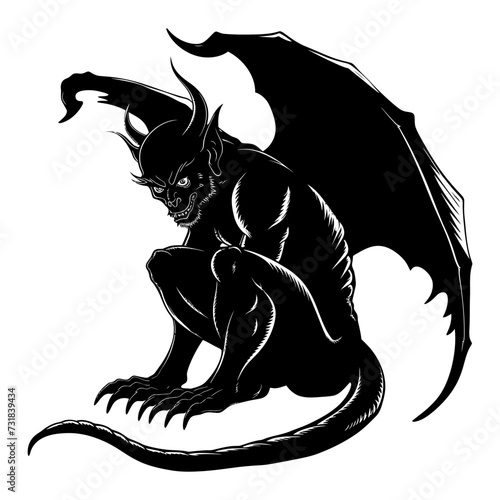 Silhouette Gargoyle Mythical Creature Monster in mmorpg game black color only