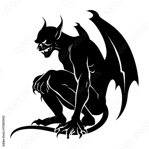 Silhouette Gargoyle Mythical Creature Monster in mmorpg game black color only