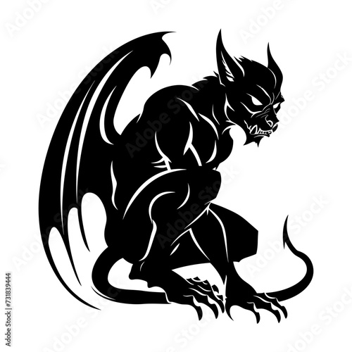 Silhouette Gargoyle Mythical Creature Monster in mmorpg game black color only