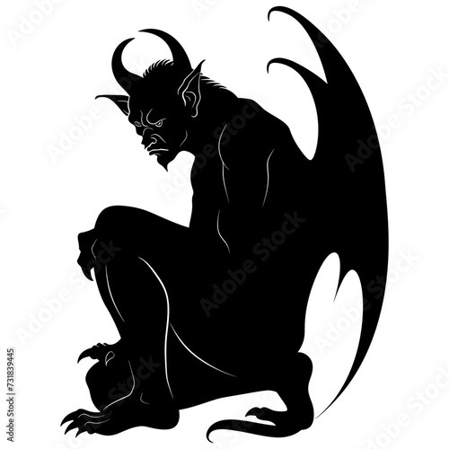 Silhouette Gargoyle Mythical Creature Monster in mmorpg game black color only