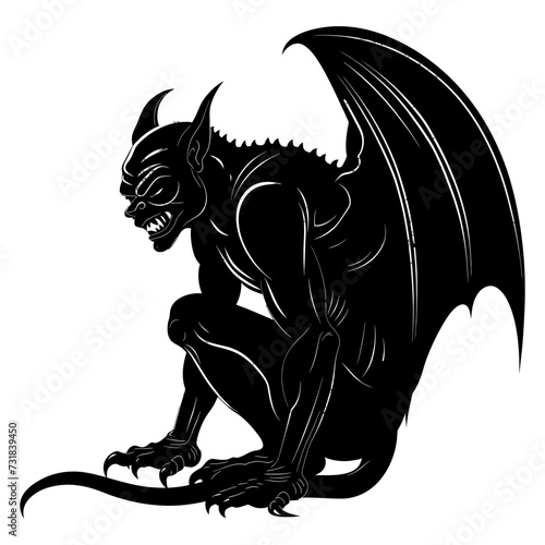 Silhouette Gargoyle Mythical Creature Monster in mmorpg game black color only