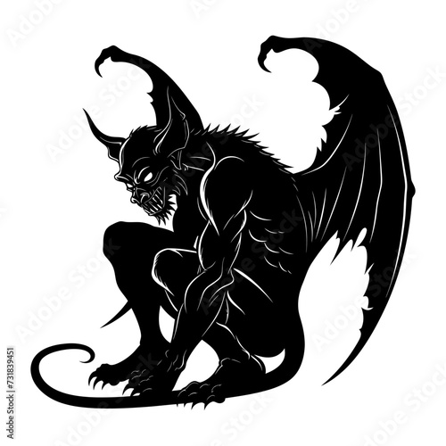Silhouette Gargoyle Mythical Creature Monster in mmorpg game black color only