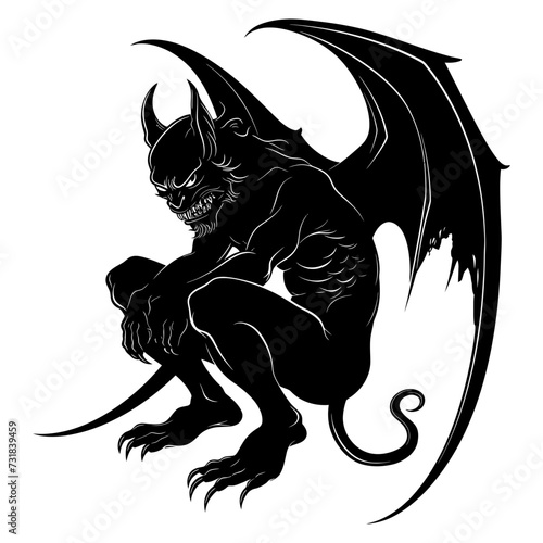 Silhouette Gargoyle Mythical Creature Monster in mmorpg game black color only
