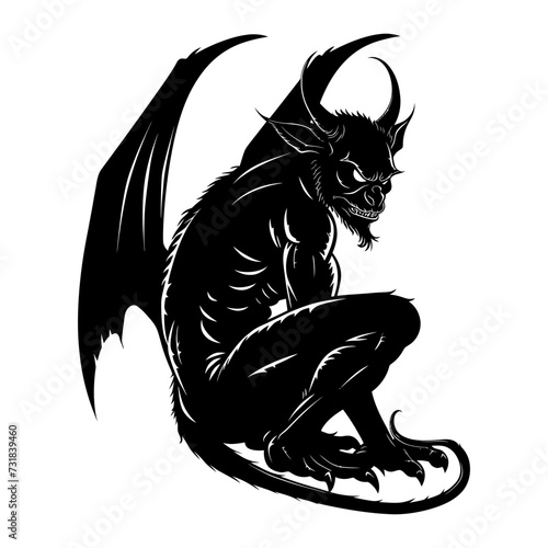 Silhouette Gargoyle Mythical Creature Monster in mmorpg game black color only