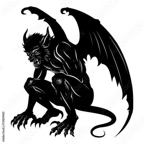 Silhouette Gargoyle Mythical Creature Monster in mmorpg game black color only